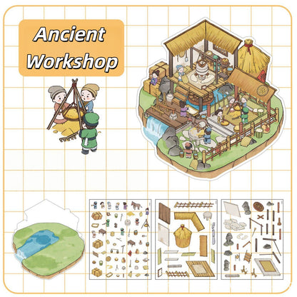 Ancient Quarter 3D Sticker | 5 Cute Miniature Scenes