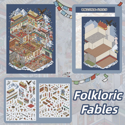 Horror Architecture 3D Sticker | 5 Cute Miniature Scenes