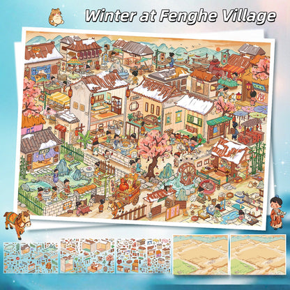 Fenghe Village 3D Sticker | 2 Cute Miniature Scenes