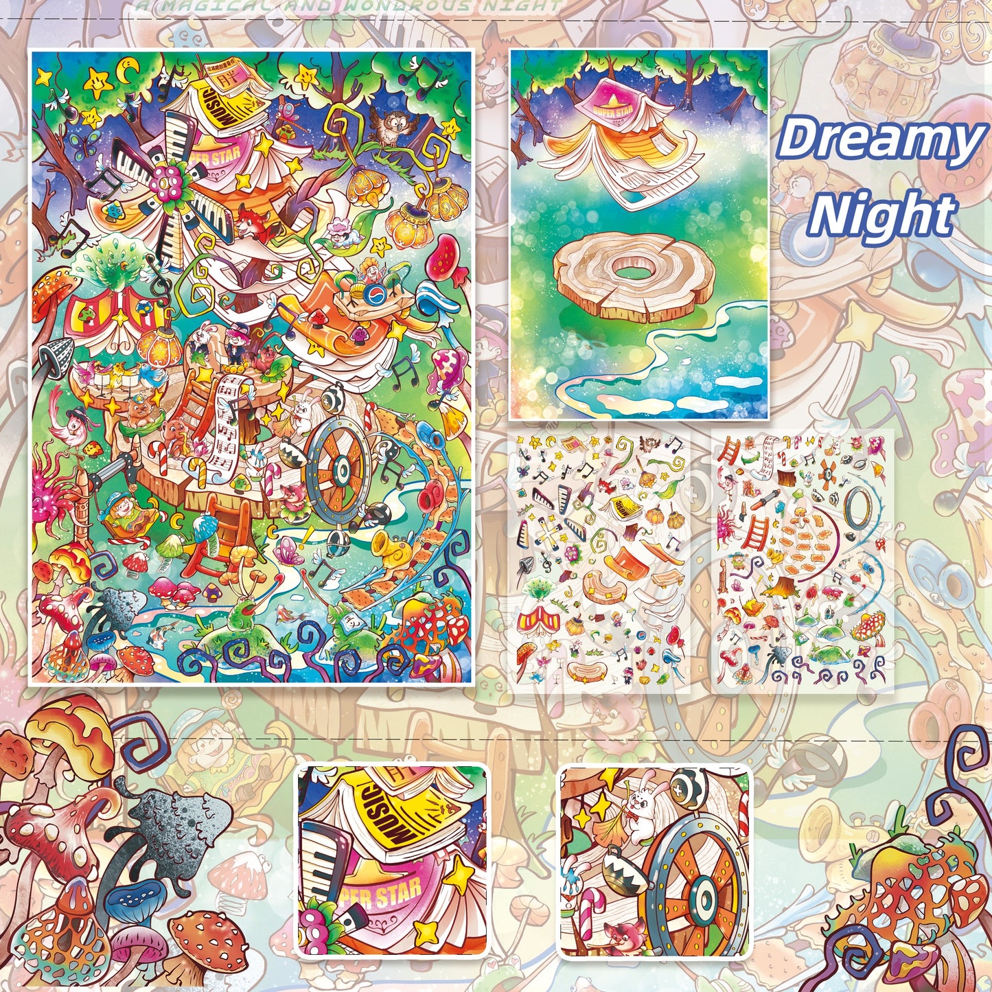 Dreamy Night Talk 3D Sticker | 5 Cute Miniature Scenes