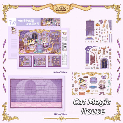 Cat’s World 3D Sticker | 4 Cute Miniature Scenes
