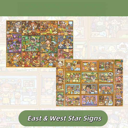 East & West Star Signs 3D Sticker | 2 Cute Miniature Scenes