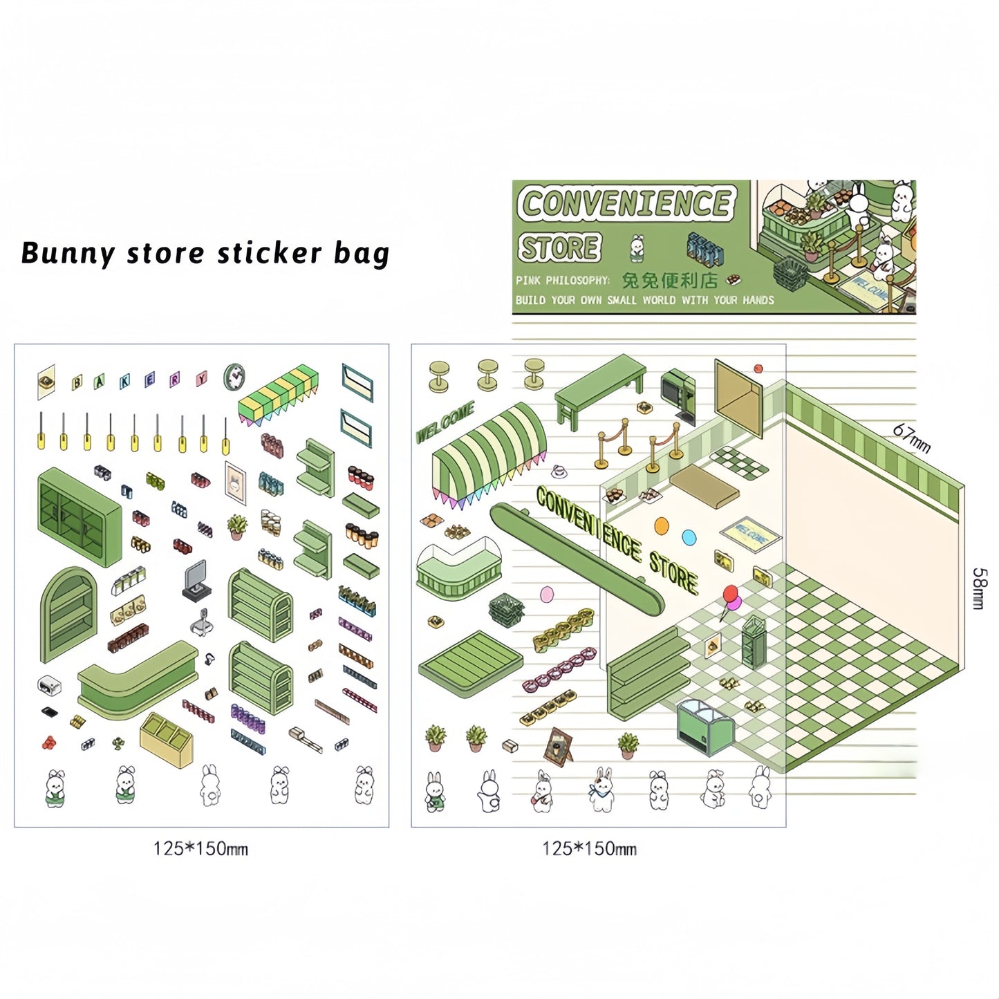 Tiny Animal's Shop 3D Sticker | 4 Cute Miniature Scenes