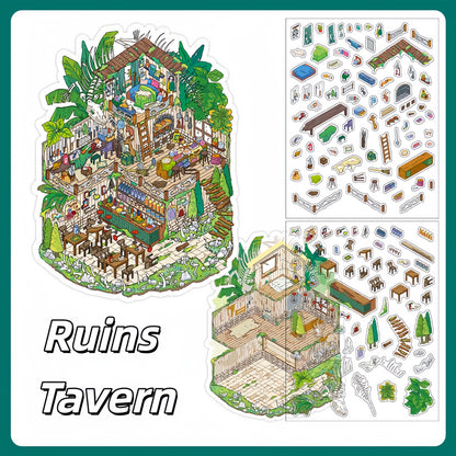 Curious Realms 3D Sticker | 4 Cute Miniature Scenes