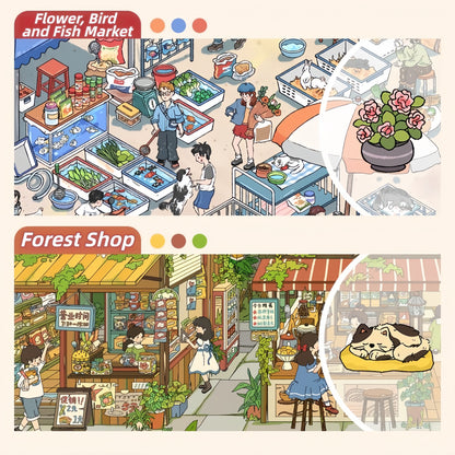 Street Market 3D Sticker | 2 Cute Miniature Scenes