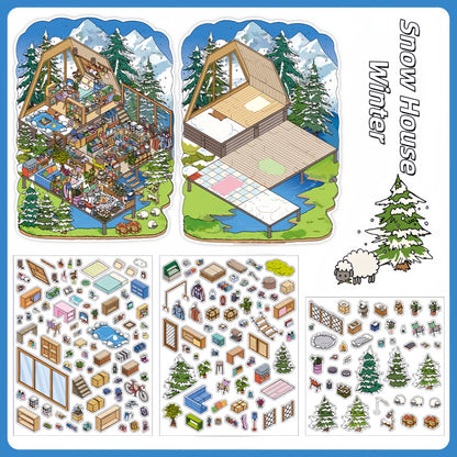 Four Seasons Retreat 3D Sticker | 4 Cute Miniature Scenes