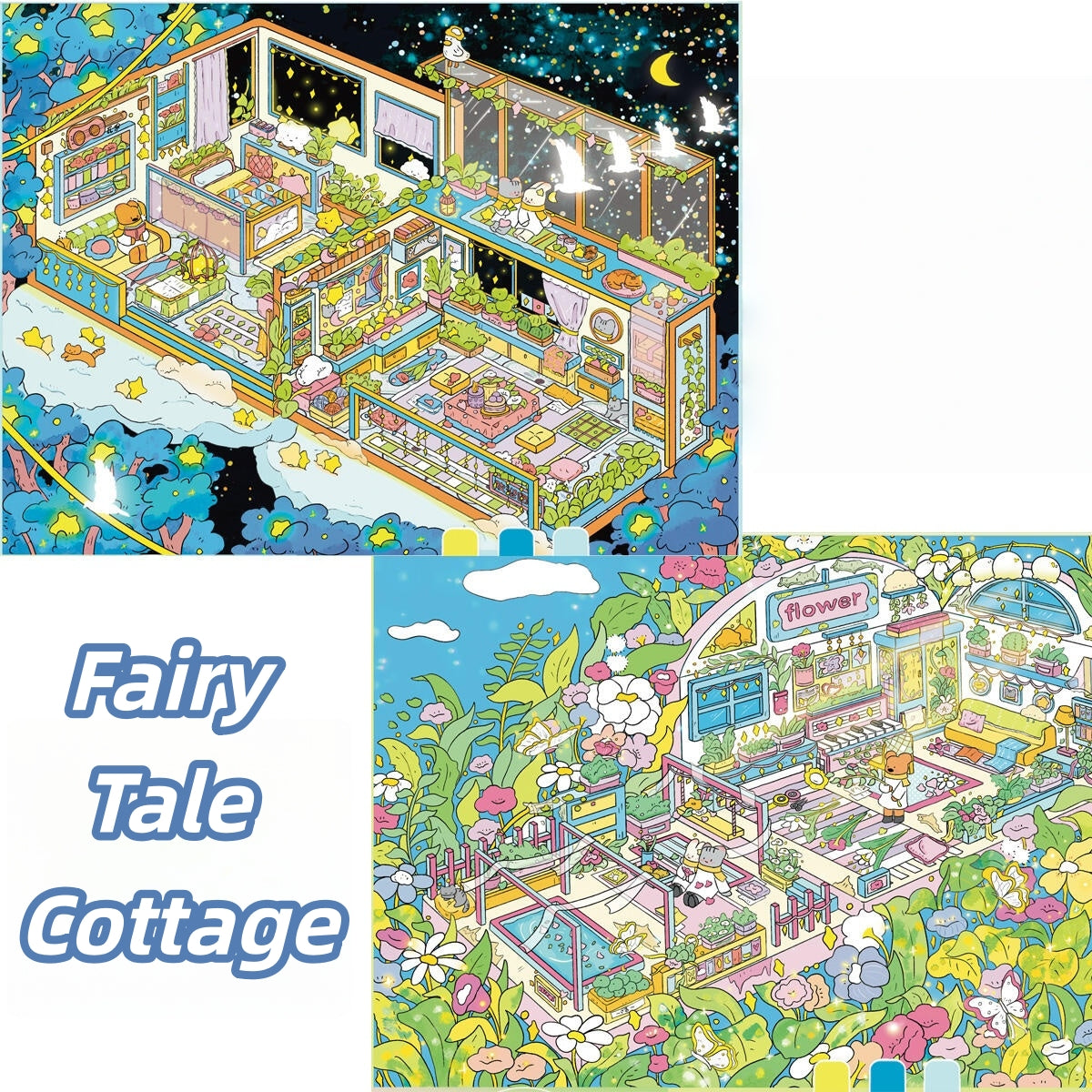 Fairy Tale Cottage 3D Sticker | 2 Cute Miniature Scenes