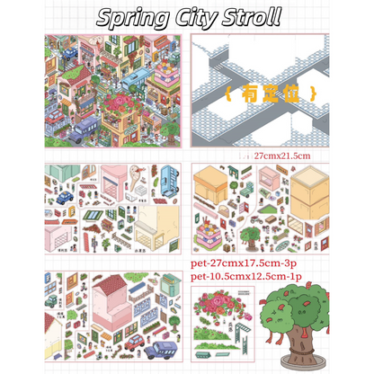 City of Spring Tales 3D Sticker | 4 Cute Miniature Scenes