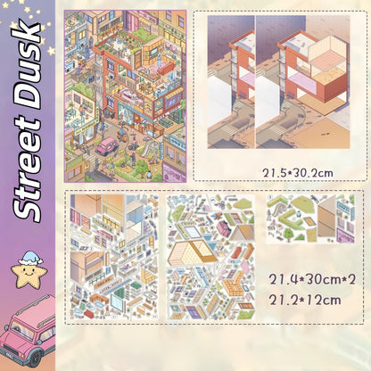 Busy Streets 3D Sticker | 4 Cute Miniature Scenes