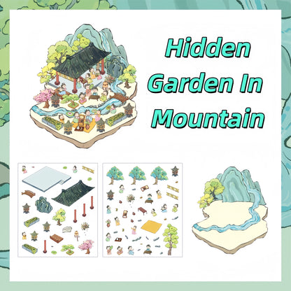 Chinese Garden 3D Sticker | 4 Cute Miniature Scenes