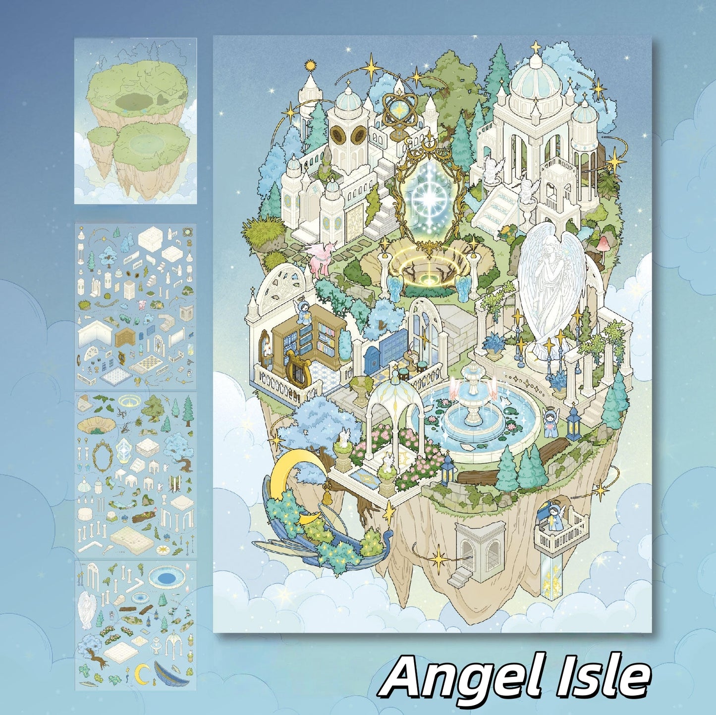 Twin Floating Isles 3D Sticker | 2 Cute Miniature Scenes