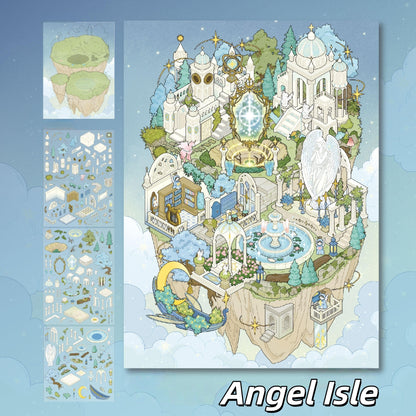 Twin Floating Isles 3D Sticker | 2 Cute Miniature Scenes