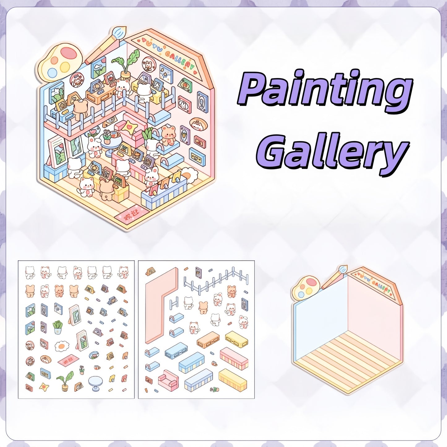 Tiny Exhibition 3D Sticker | 8 Cute Miniature Scenes