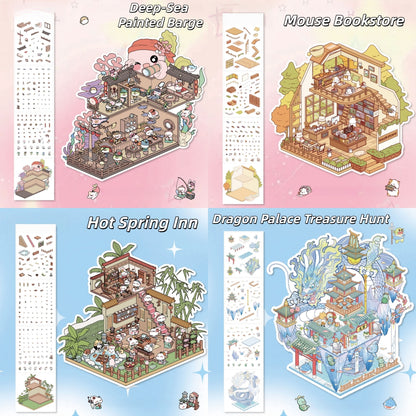 Cute Tales 3D Sticker | 4 Cute Miniature Scenes