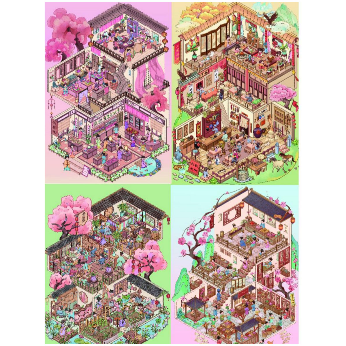 Old Shops 3D Sticker | 4 Cute Miniature Scenes