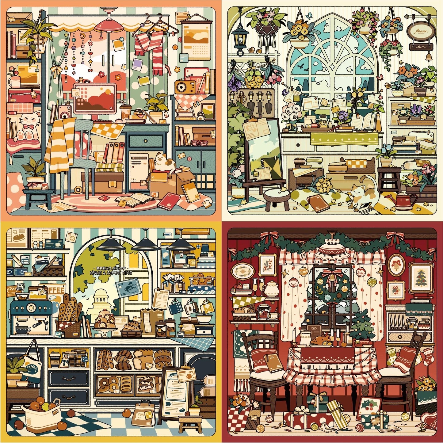Cozy Nooks 3D Sticker | 4 Cute Miniature Scenes