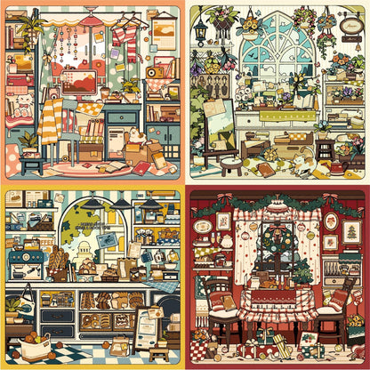 Cozy Nooks 3D Sticker | 4 Cute Miniature Scenes