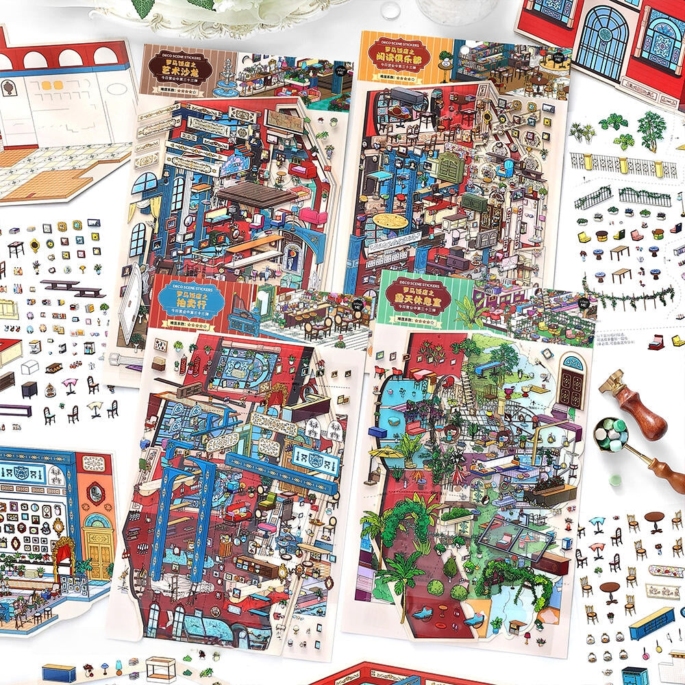 Rome Hotel 3D Sticker | 4 Cute Miniature Scenes