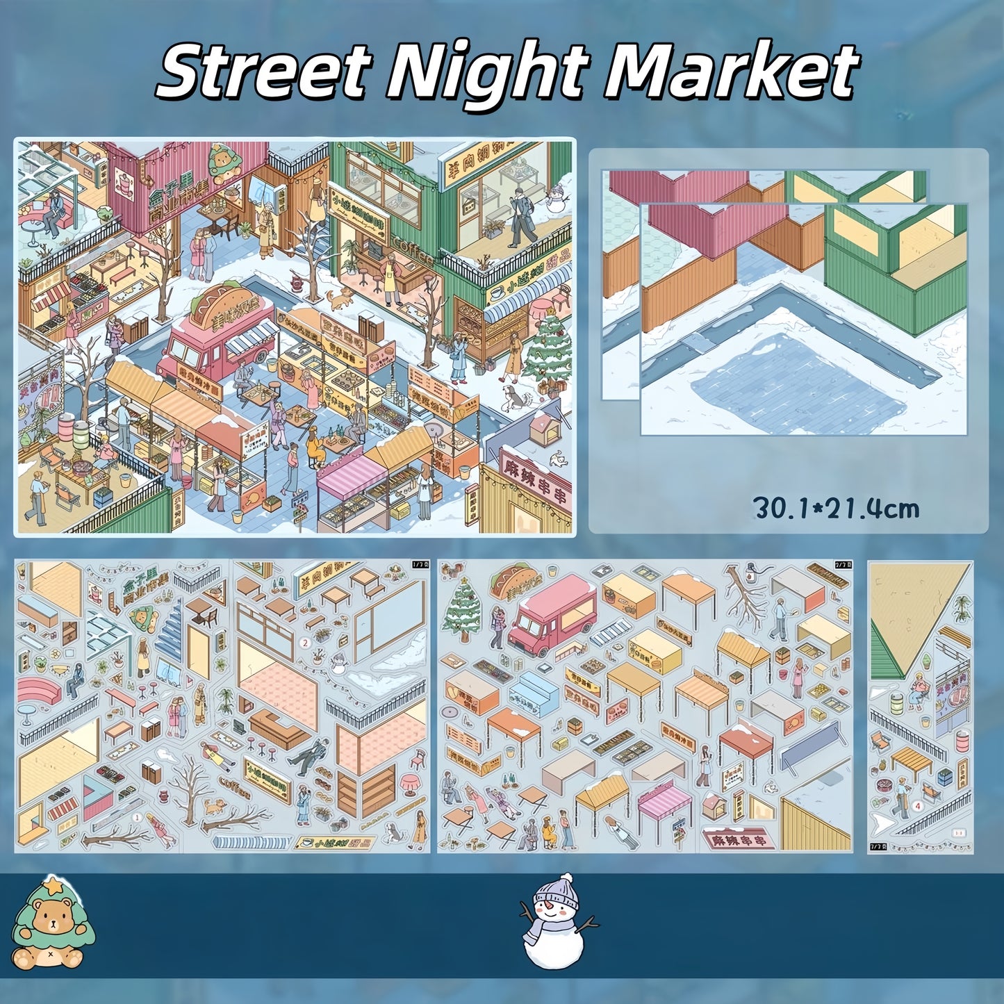 Busy Streets 3D Sticker | 4 Cute Miniature Scenes