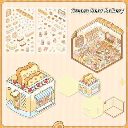Cream Bear Town 3D Sticker | 4 Cute Miniature Scenes