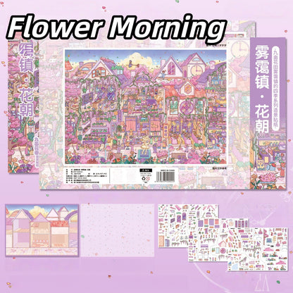 Four Seasons in Mistveil Town 3D Sticker | 4 Cute Miniature Scenes