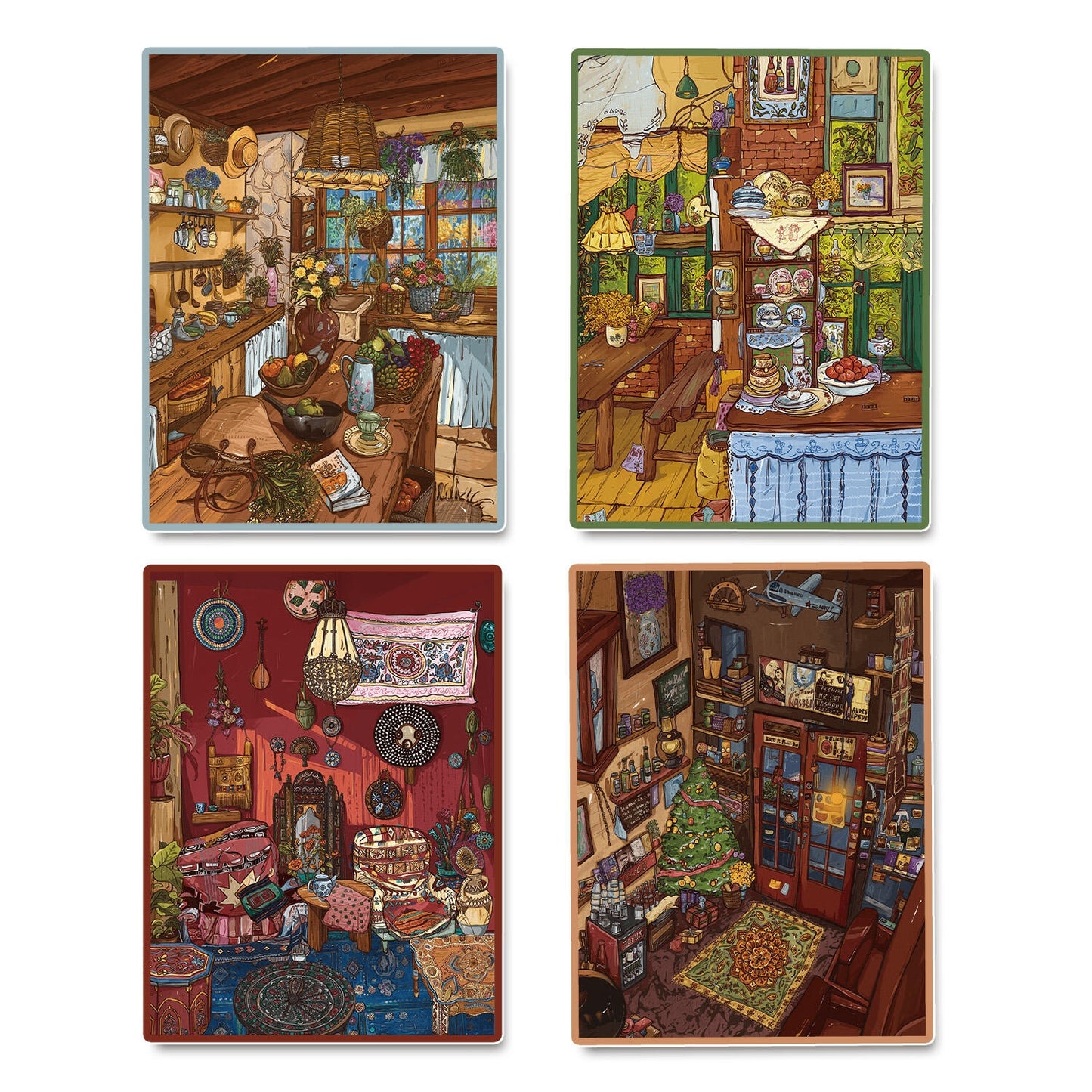 Oil Painting Series 3D Sticker | 4 Cute Miniature Scenes