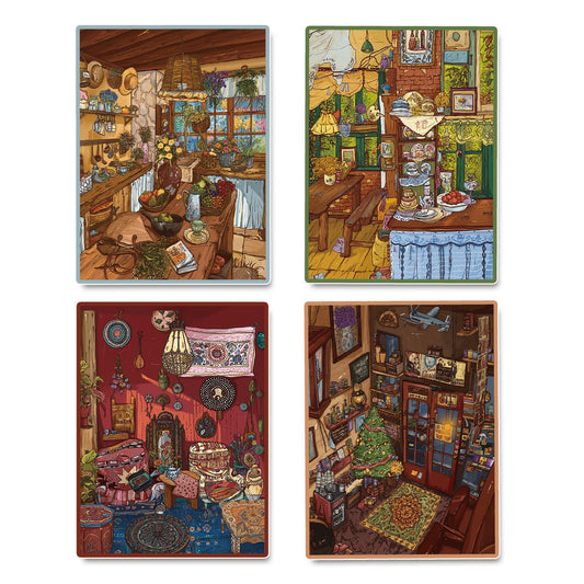 Oil Painting Series 3D Sticker | 4 Cute Miniature Scenes