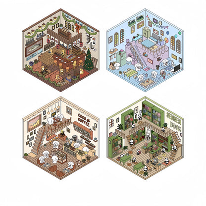 Tiny Animal's Shop 3D Sticker | 4 Cute Miniature Scenes