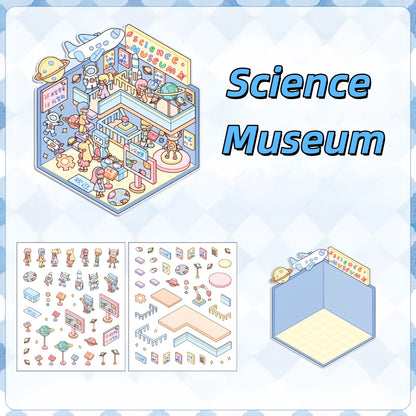 Tiny Exhibition 3D Sticker | 8 Cute Miniature Scenes