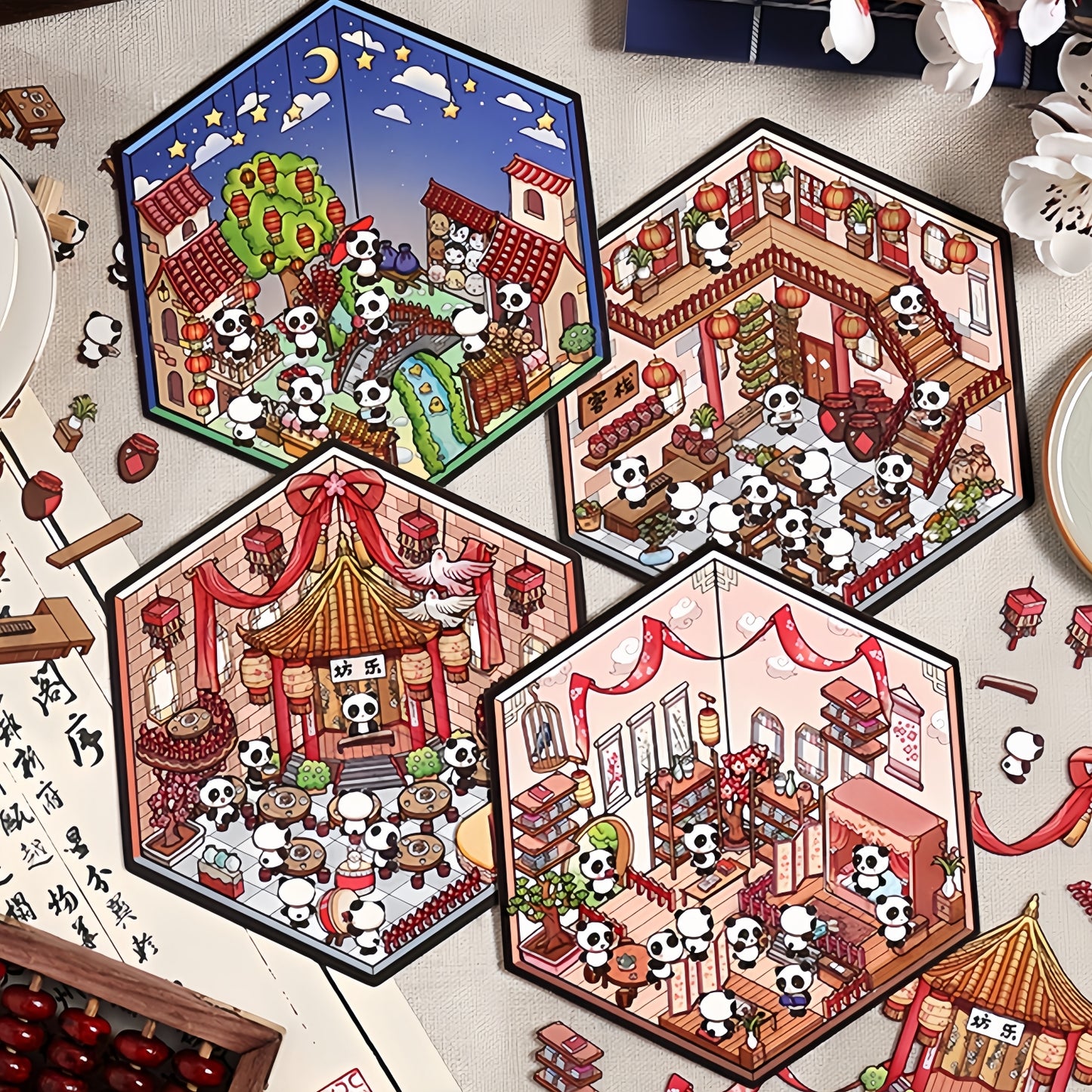 Panda Shop 3D Sticker | 4 Cute Miniature Scenes