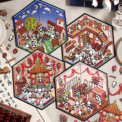 Panda Shop 3D Sticker | 4 Cute Miniature Scenes