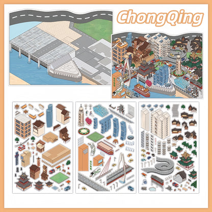 Chinese City 3D Sticker | 2 Cute Miniature Scenes