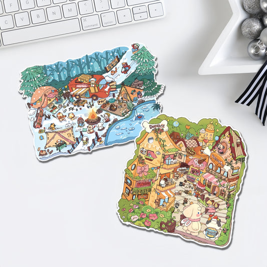 Streetscape 3D Sticker | 2 Cute Miniature Scenes