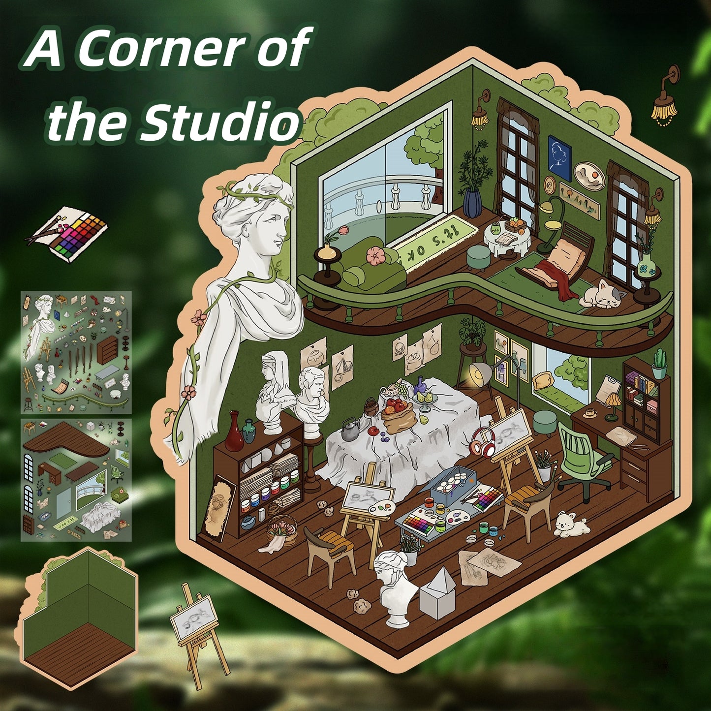 Verdant Vibes 3D Sticker | 4 Cute Miniature Scenes