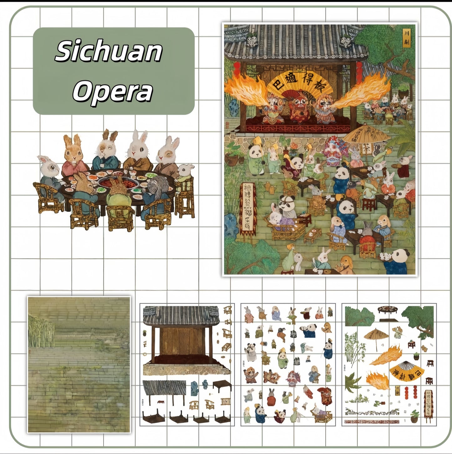 Chinese Heritage 3D Sticker | 5 Cute Miniature Scenes