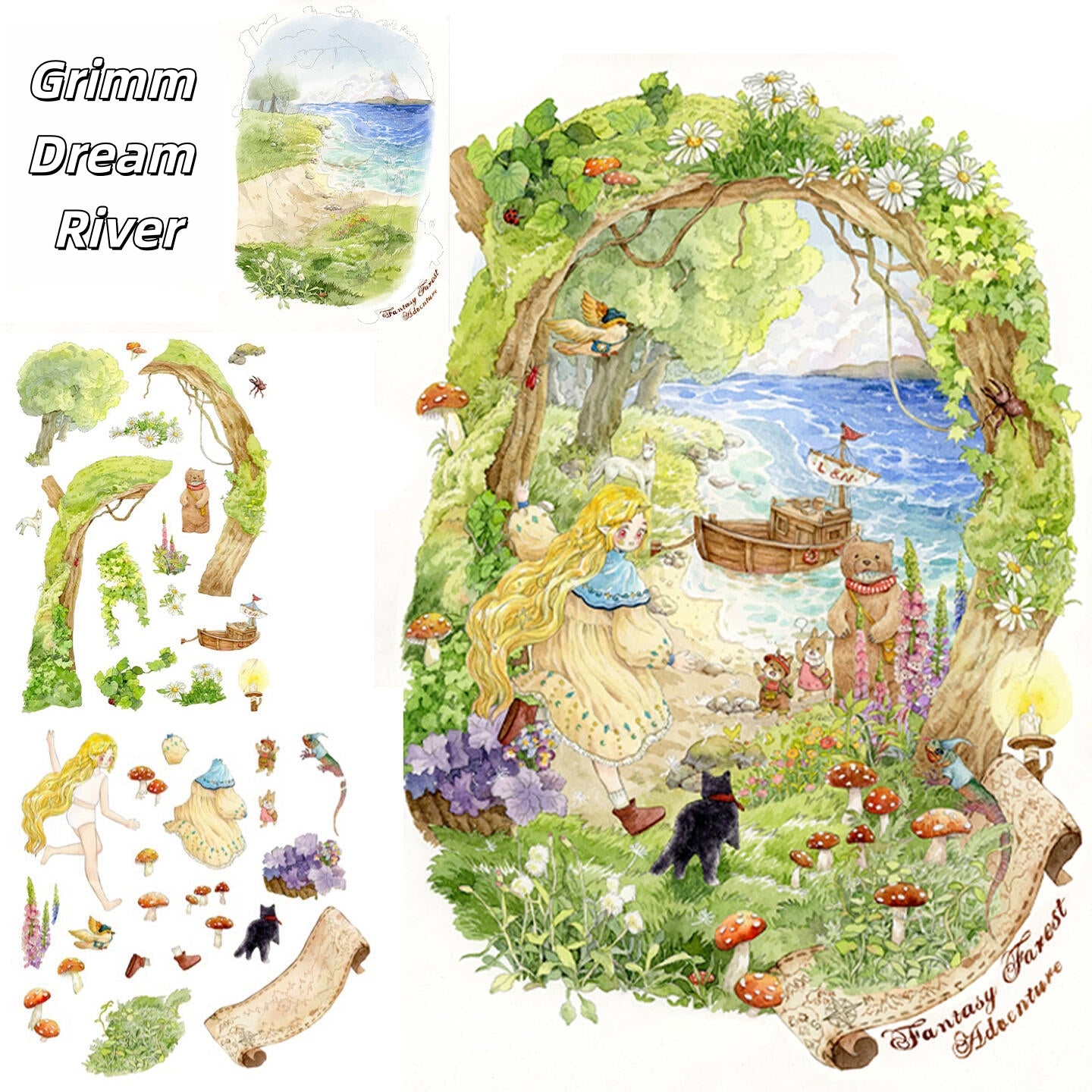 Watercolor Fairy Tale 3D Sticker | 4 Cute Miniature Scenes