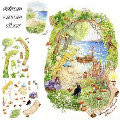 Watercolor Fairy Tale 3D Sticker | 4 Cute Miniature Scenes