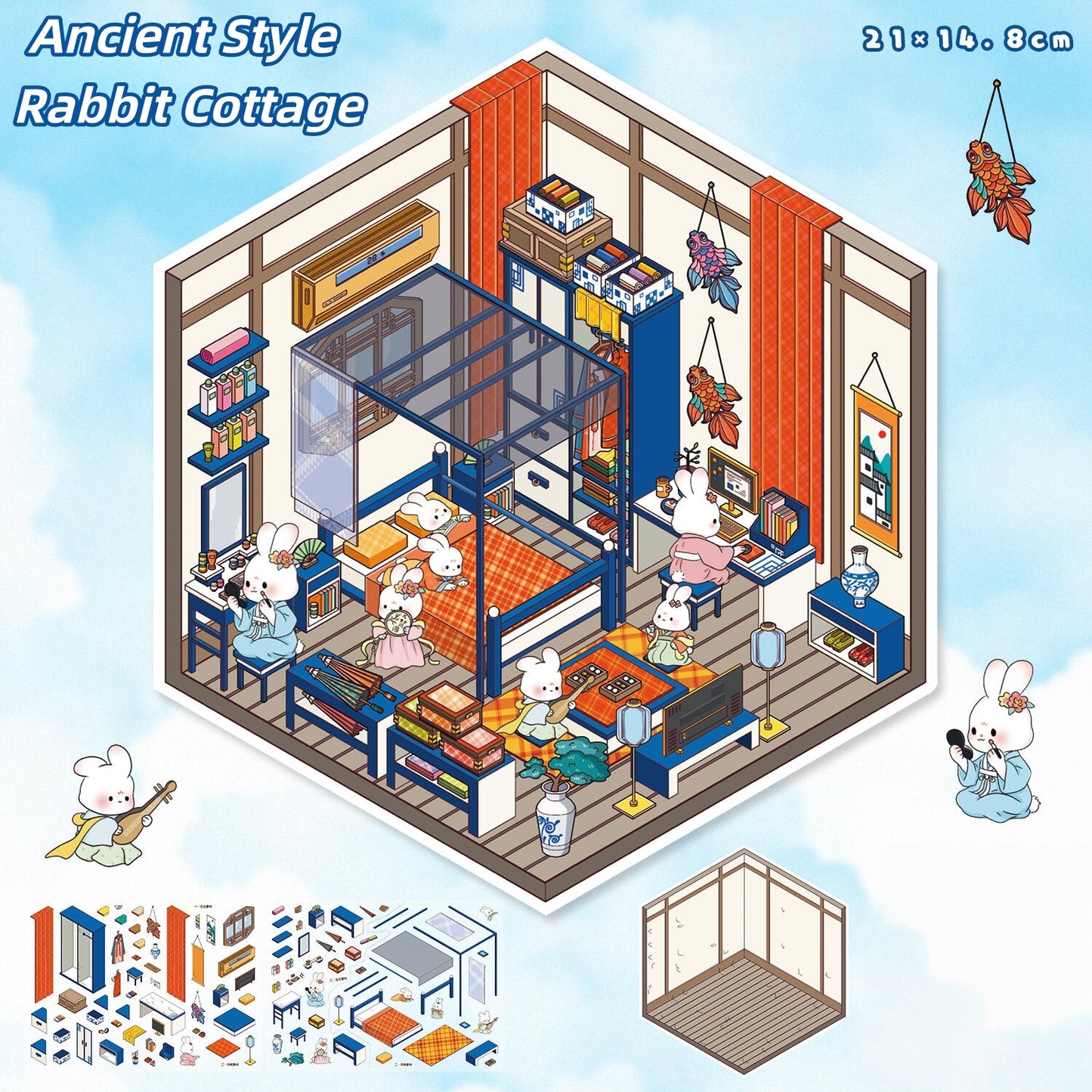 Cozy Hut 3D Sticker | 4 Cute Miniature Scenes