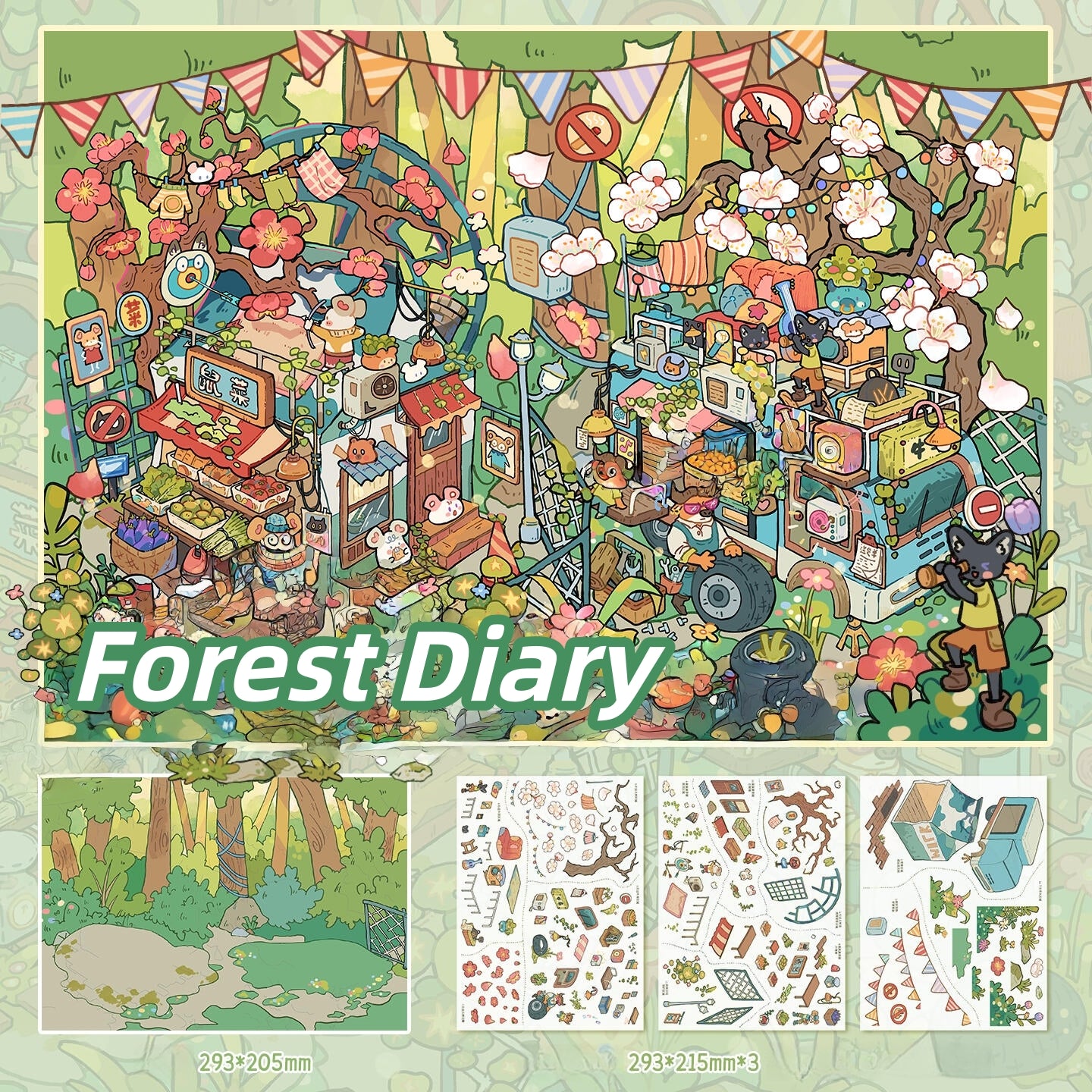 Leaflets 3D Sticker | 4 Cute Miniature Scenes