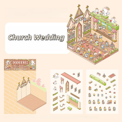 Romantic Wedding 3D Sticker | 4 Cute Miniature Scenes