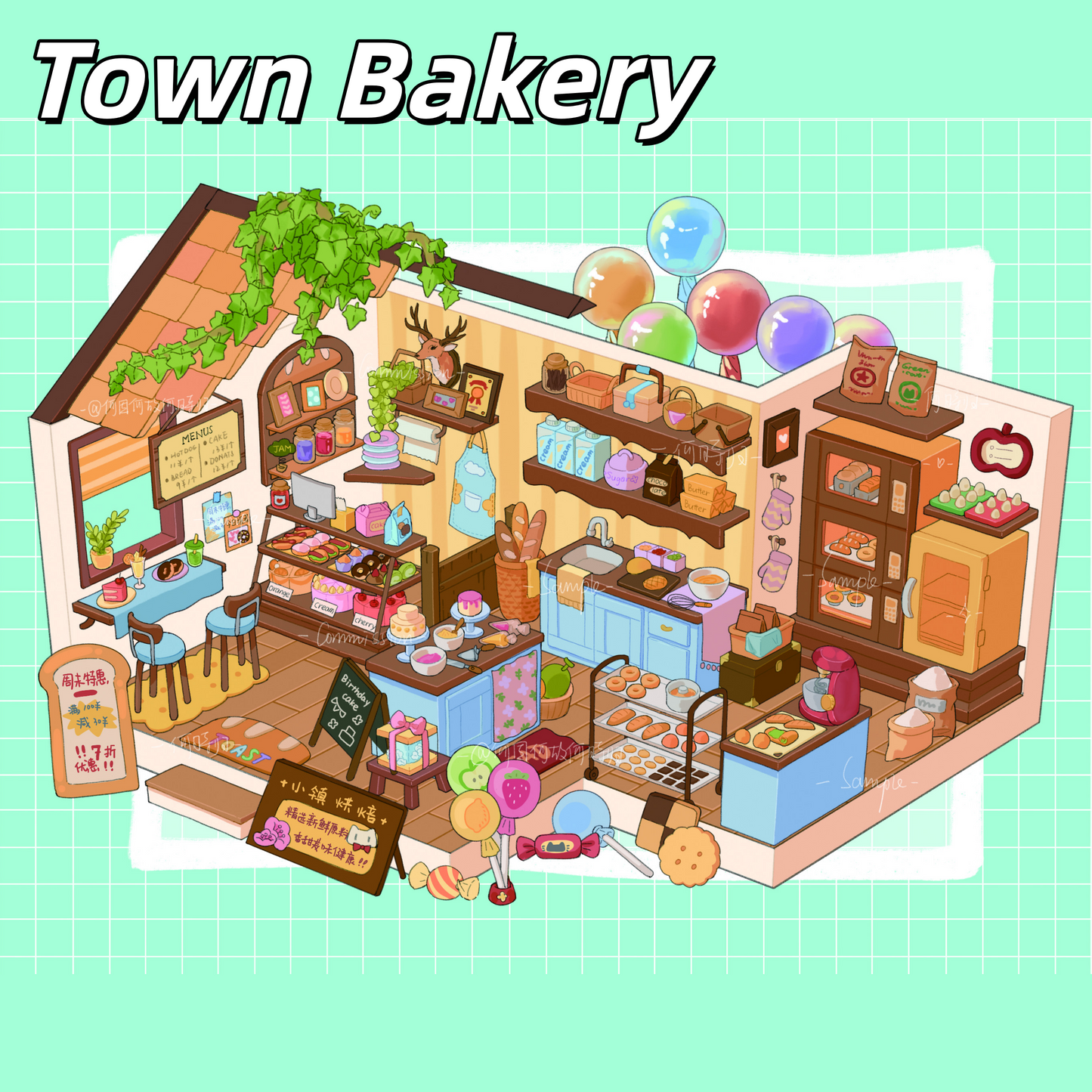 Cozy Town Corners 3D Sticker | 4 Cute Miniature Scenes