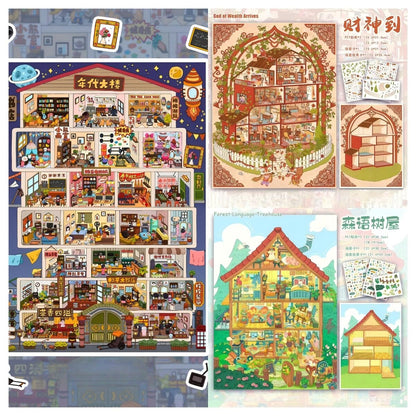 Cubicle Apartment 3D Sticker | 3 Cute Miniature Scenes
