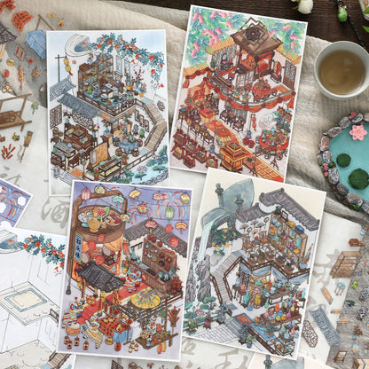 Ancient Pavilion 3D Sticker | 4 Cute Miniature Scenes