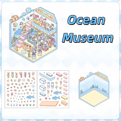 Tiny Exhibition 3D Sticker | 8 Cute Miniature Scenes