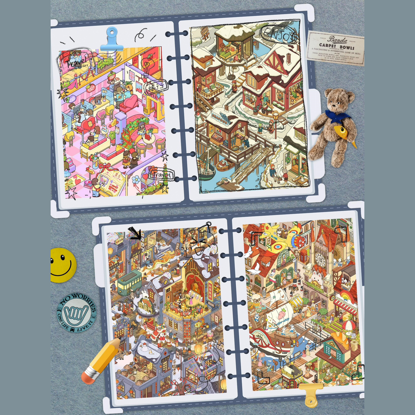 Small Town, Small Moment 3D Sticker | 4 Cute Miniature Scenes