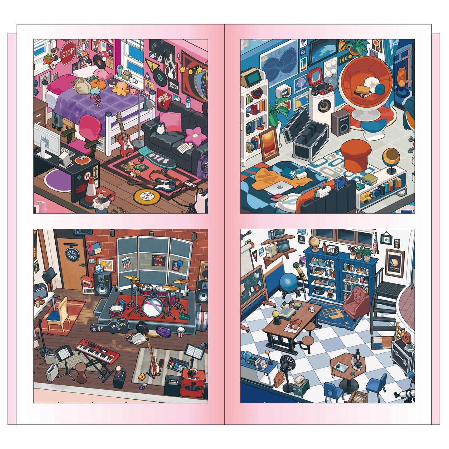 Rooms & Clubs 3D Sticker | 4 Cute Miniature Scenes