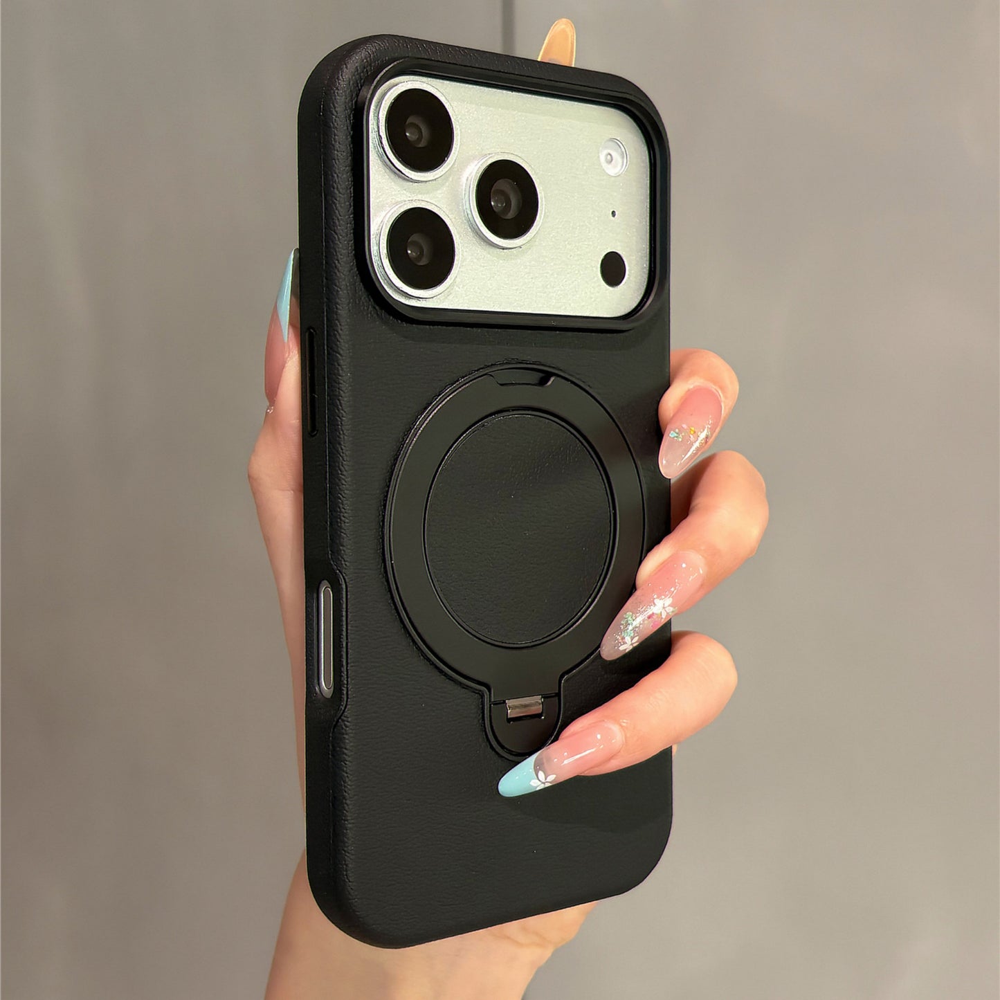 Solid-colored Leather Rotating Stand Acrylic Phone Case