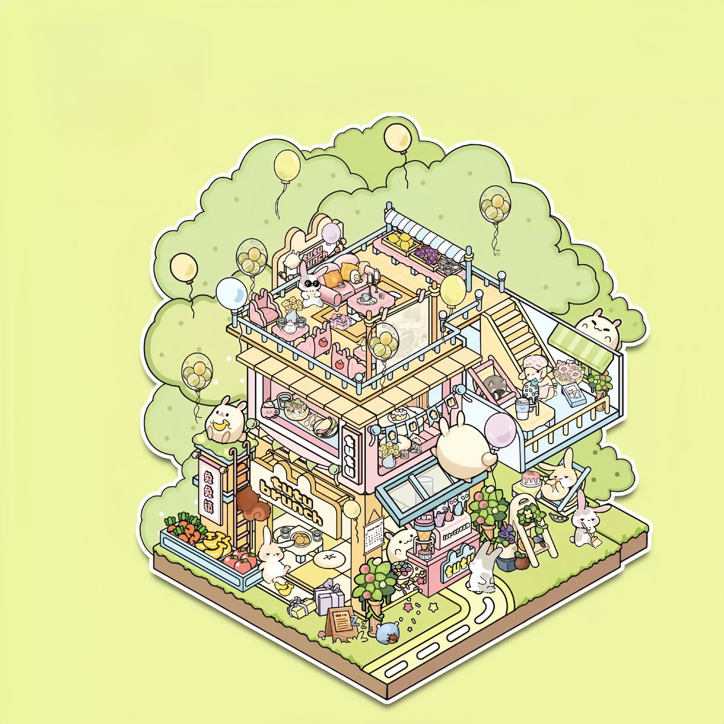 Dream Cabin 3D Sticker | 4 Cute Miniature Scenes