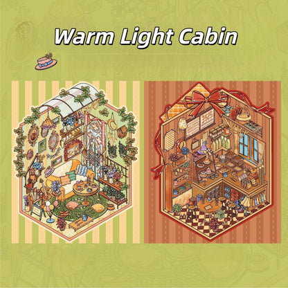 Warm Light Cabin 3D Sticker | 2 Cute Miniature Scenes