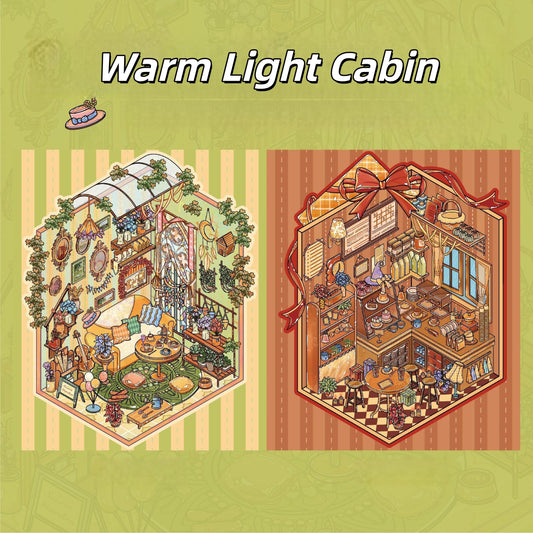 Warm Light Cabin 3D Sticker | 2 Cute Miniature Scenes